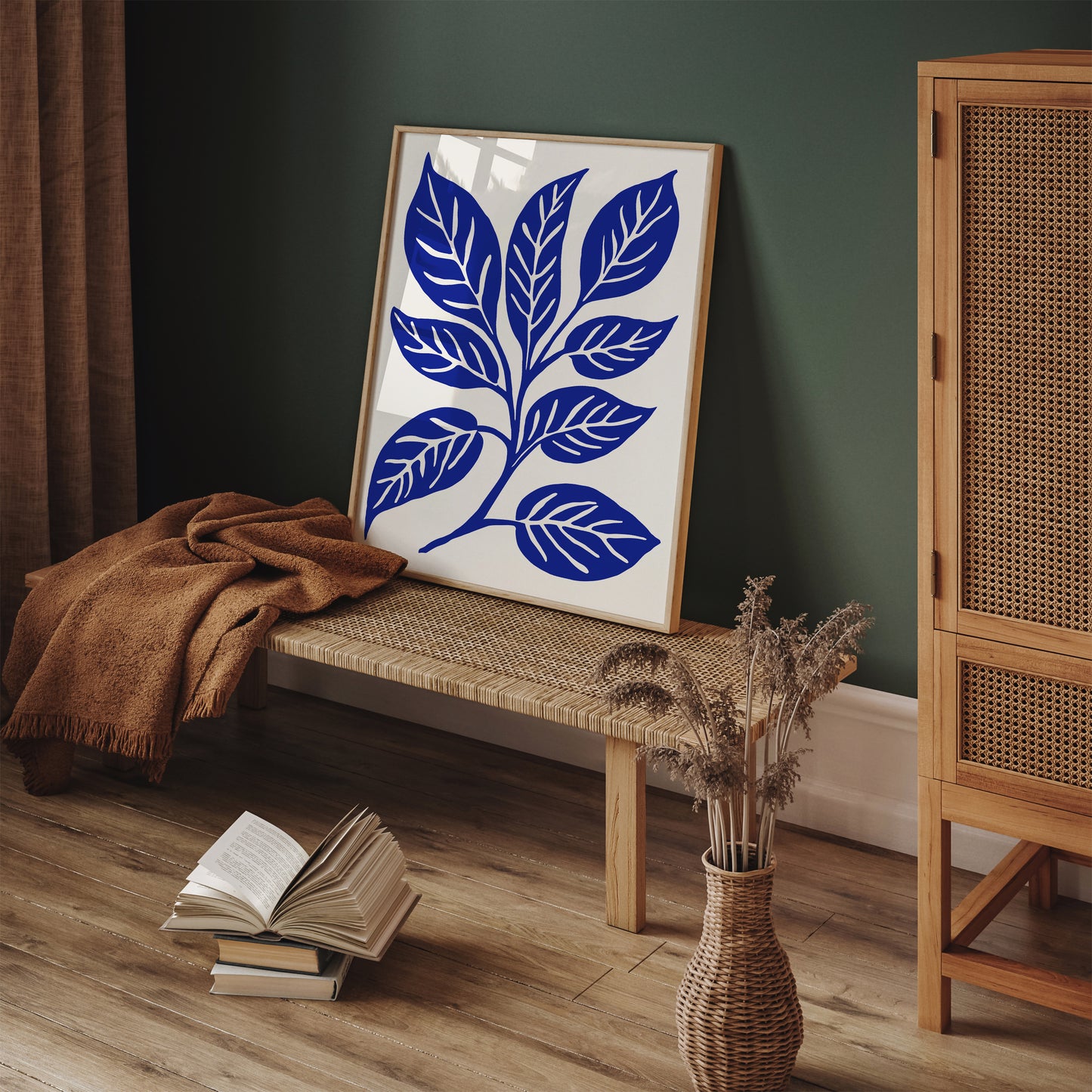 Blue Leaf Minimalist Bathroom Art Print