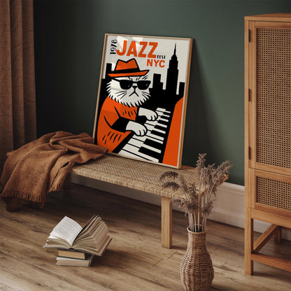 Jazz Fest NYC 1978 Poster - Cool Funny Cat Wall Art