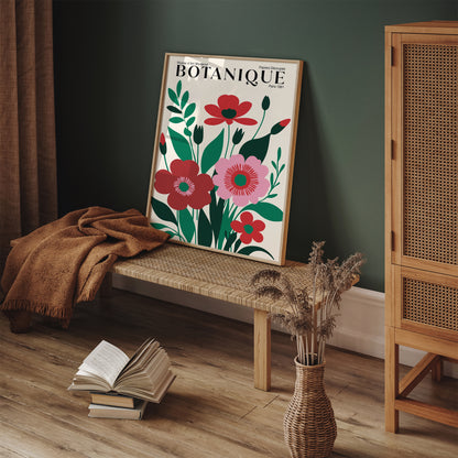 Red Floral Botanical Poster - Retro French Art Print