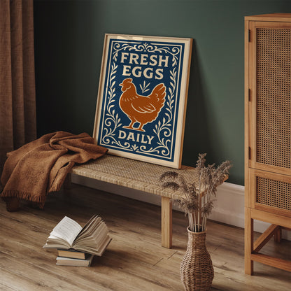 Fresh Eggs Daily Poster - Retro Kitchen Wall Art Print