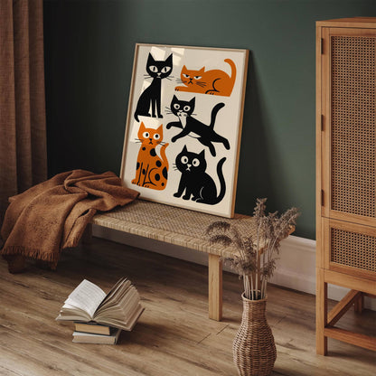 Grumpy Cats Poster, Moody Feline Wall Art