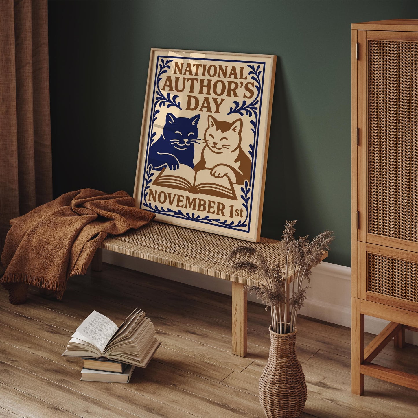 National Authors Day Poster - Cats Reading a Book Art Print