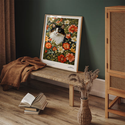 Charming Cat Amidst Blooms - Fauna & Flora Wall Art