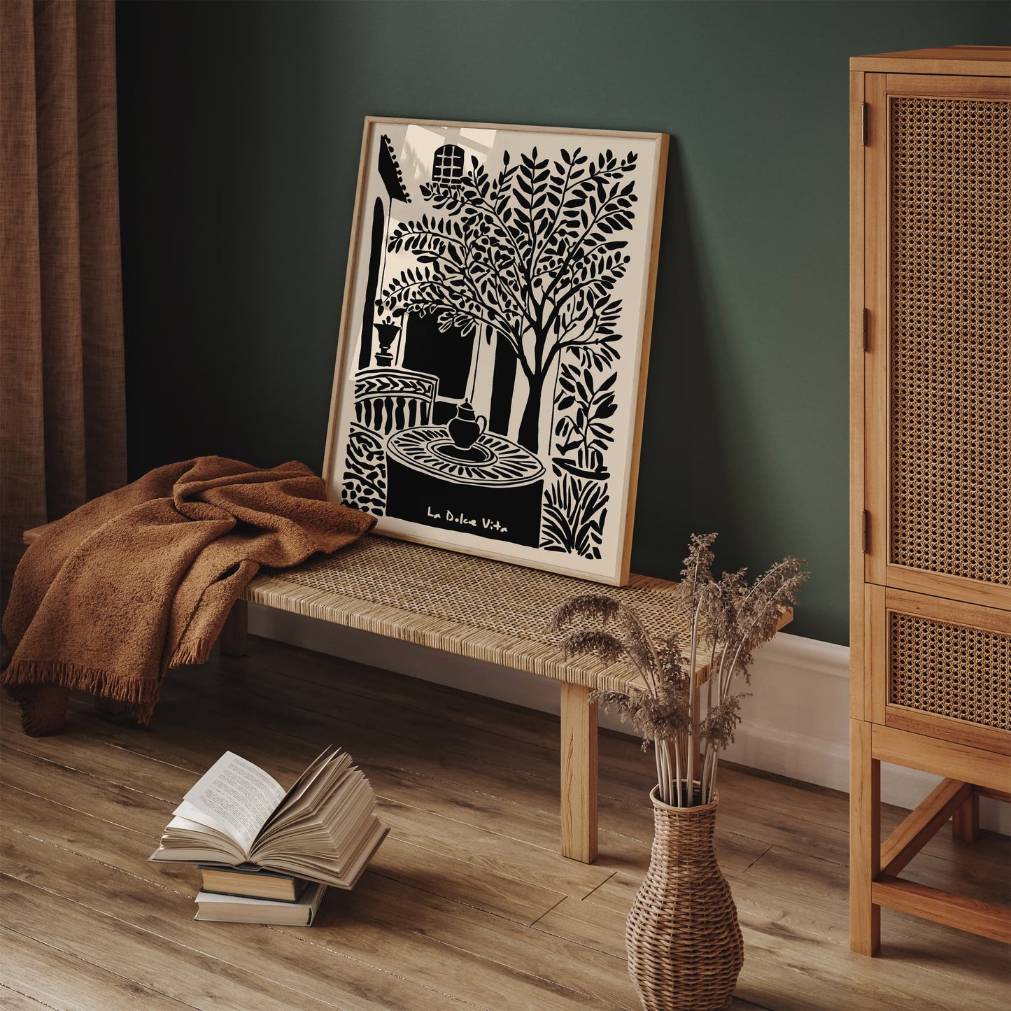 La Dolce Vita Black Ink Style Italian Porch Art Print