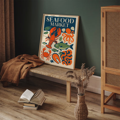 Retro Seafood Market Art Print, Kitchen Wall Decor