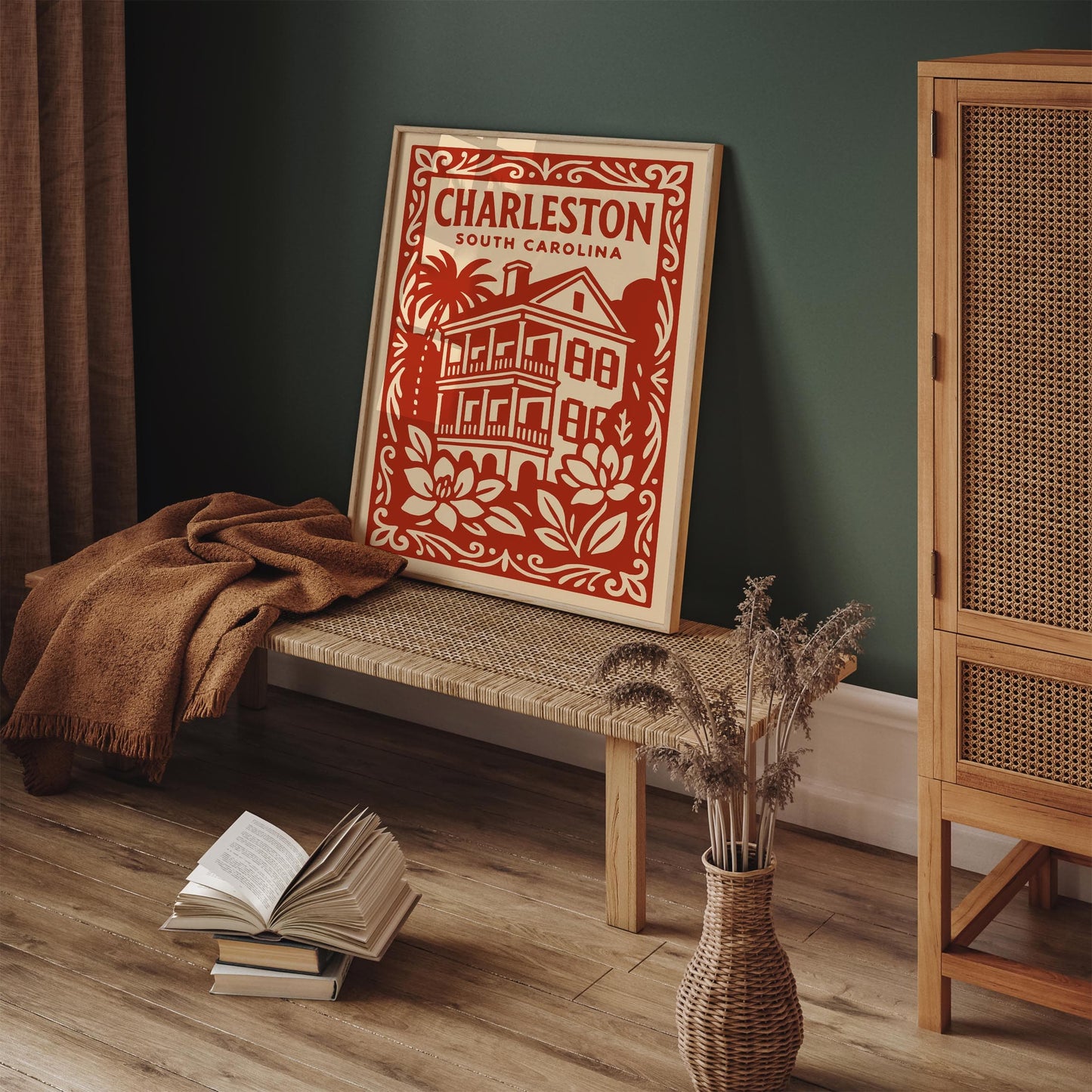 Charleston South Carolina Poster - Red Cityscape Travel Art