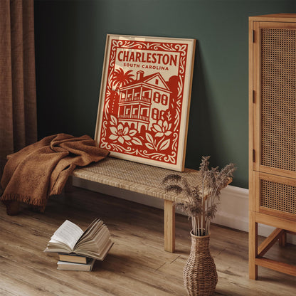 Charleston South Carolina Poster - Red Cityscape Travel Art