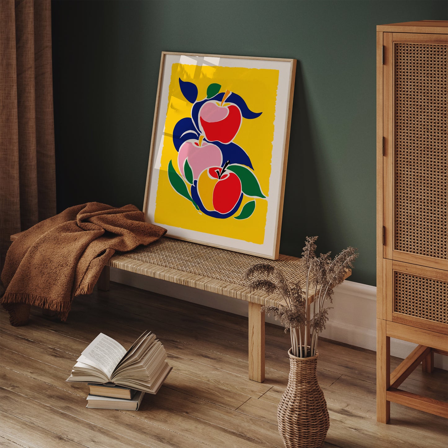 Cute Apples Yellow Wall Art Print