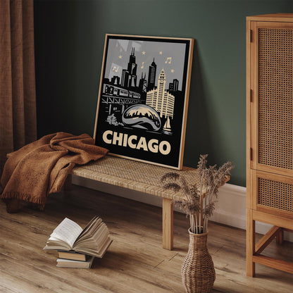 Chicago Cityscape Retro Travel Poster