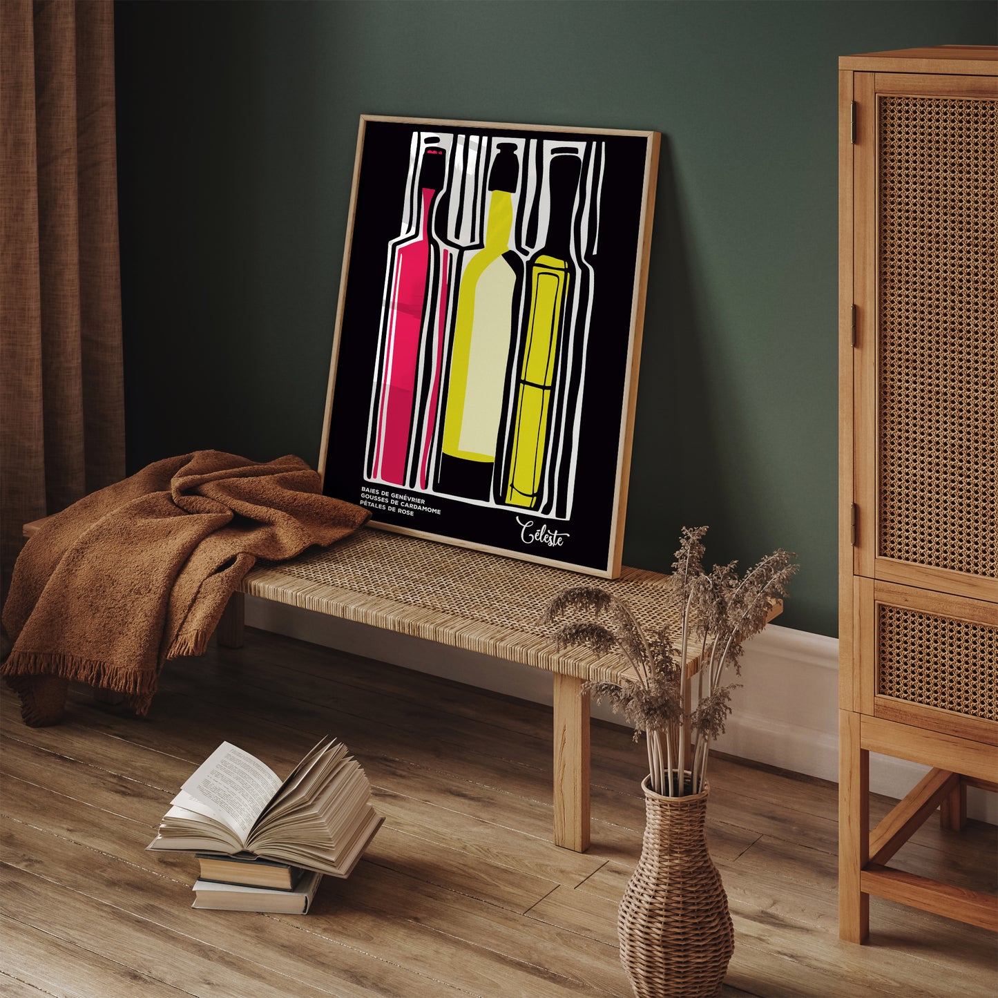 Celeste Wine Retro Black Art Print