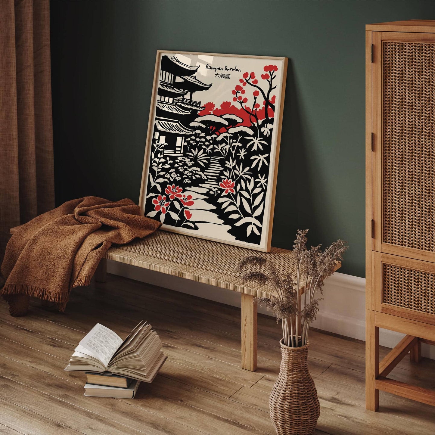 Rikugien Garden Black Ink Art Print
