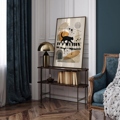 Black Cat on Piano Keyboard Art Print – Vintage Music Wall Art