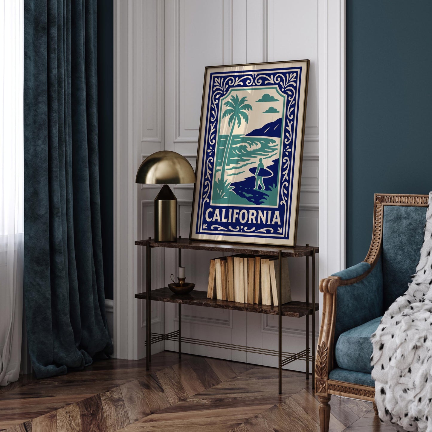 California Vintage Surf Poster - Retro Beach Surfer Wall Art