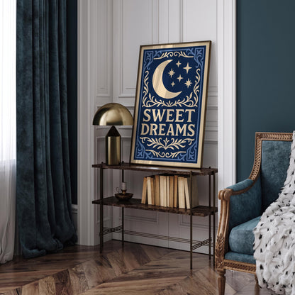 Sweet Dreams Poster - Moon and Stars Rococo Art Print