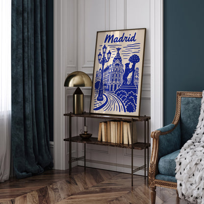Madrid Cityscape Blue Wall Art Print
