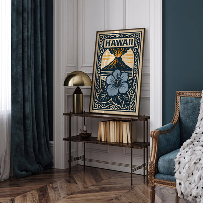 Hawaii Landscape Poster - Navy Blue Art Print