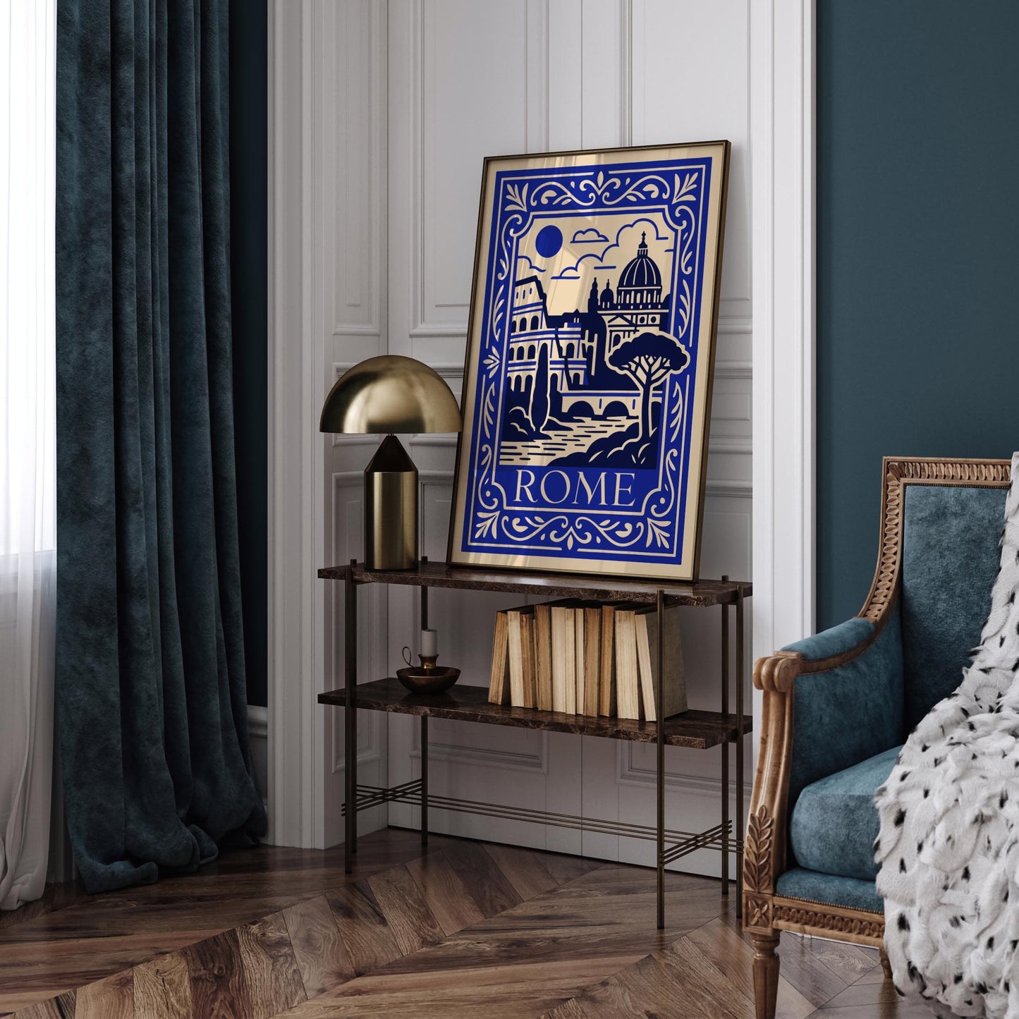 Blue Rome Poster - Cityscape Landscape Art