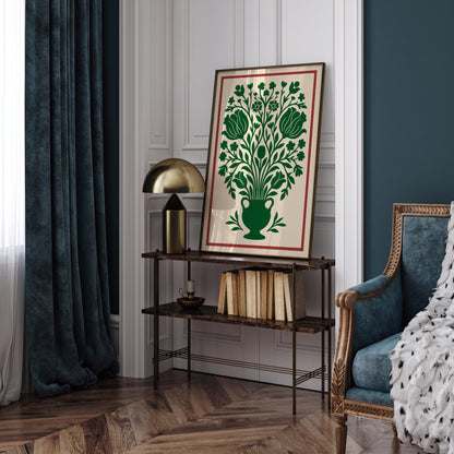 Green Vintage Floral Wall Art Print