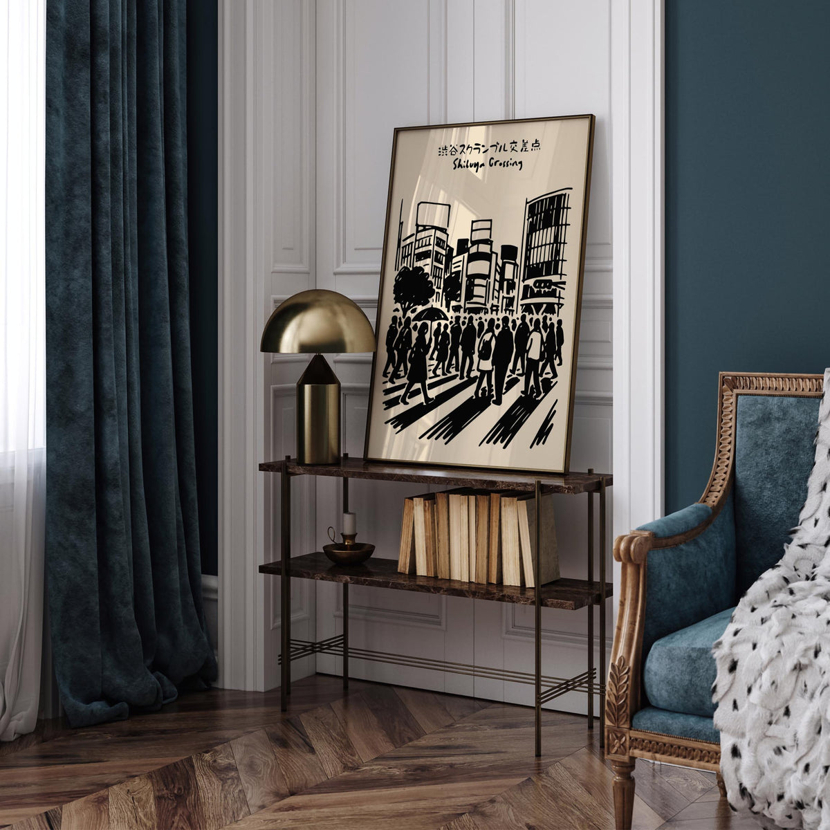 Shibuya Crossing Tokyo Black Ink Art Poster