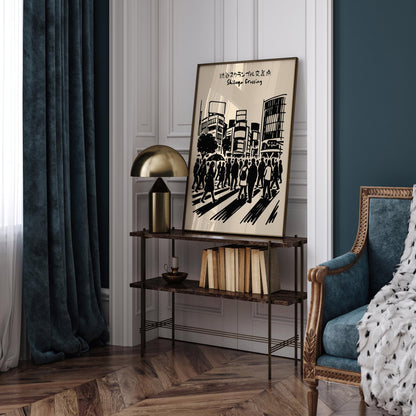 Shibuya Crossing Tokyo Black Ink Art Poster