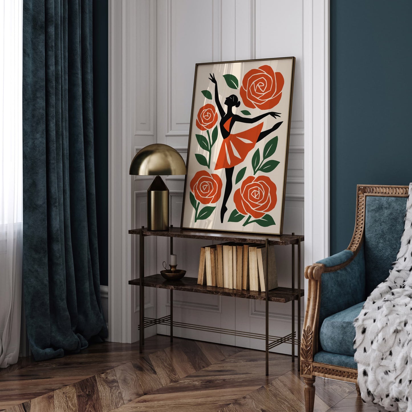 Ballerina Dancer in Roses Poster