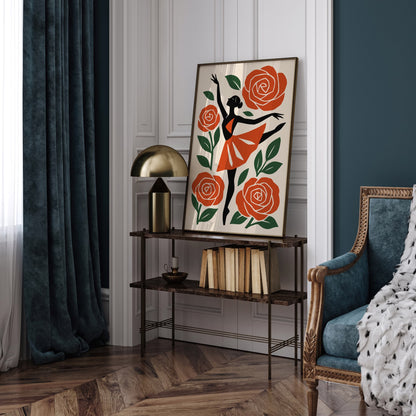 Ballerina Dancer in Roses Poster