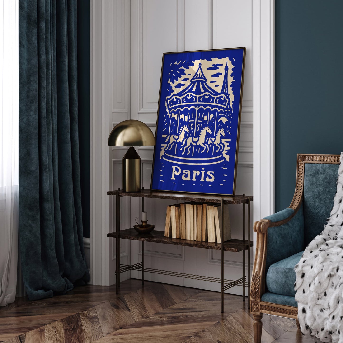 Paris Carousel Vintage Blue Poster