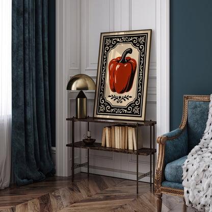 Red Bell Pepper Poster - Rococo Kitchen Wall Art Print