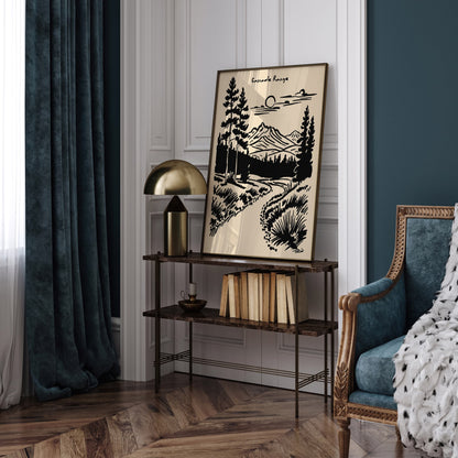 Mount Rainier Poster - Black Ink Landscape Print