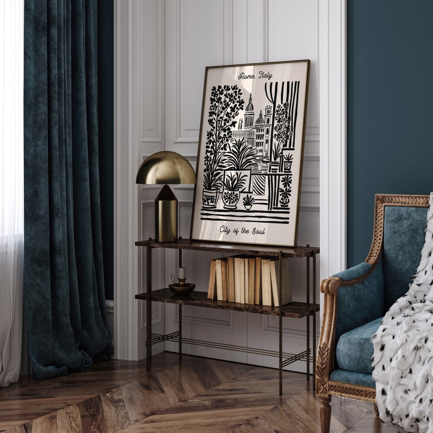 Rome Italy Poster - City of The Soul Black Ink Travel Art