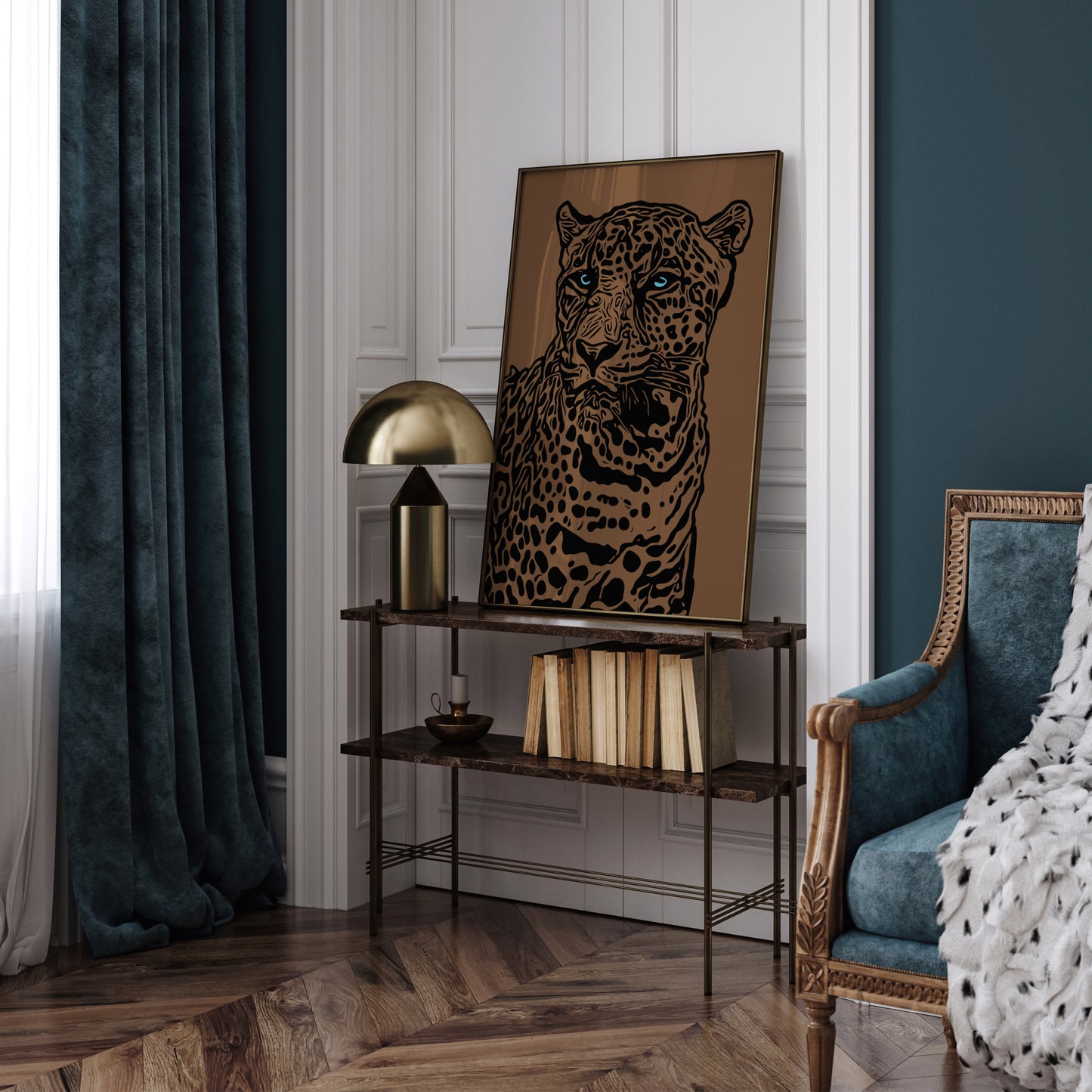 Brown Monochrome Jungle Cat Wall Art