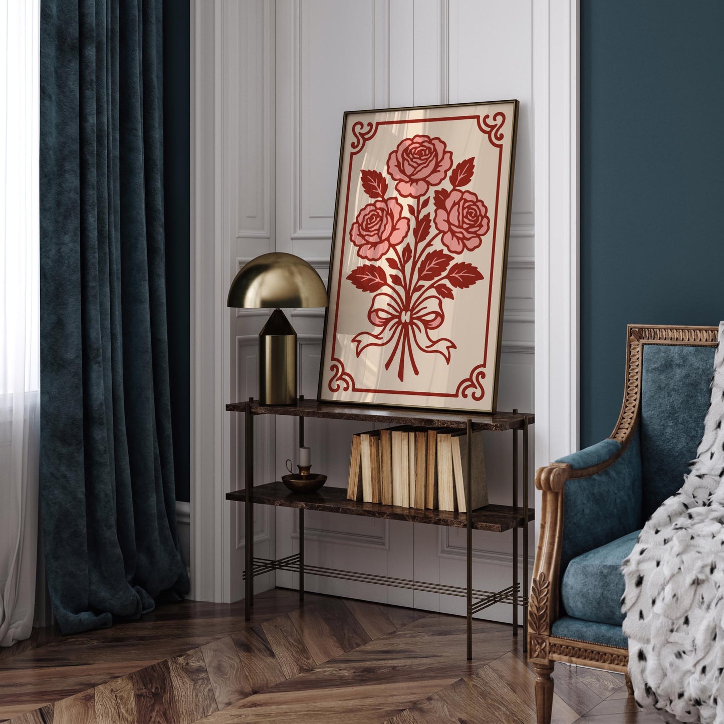 French Rococo Roses Art Print, Vintage Floral Wall Art