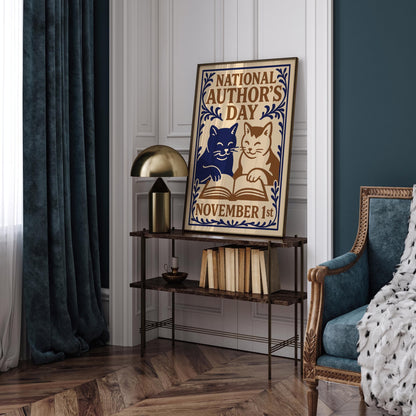 National Authors Day Poster - Cats Reading a Book Art Print