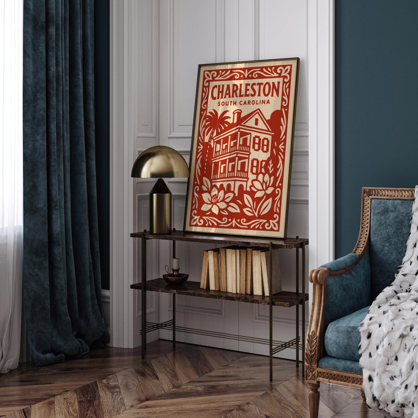 Charleston South Carolina Poster - Red Cityscape Travel Art