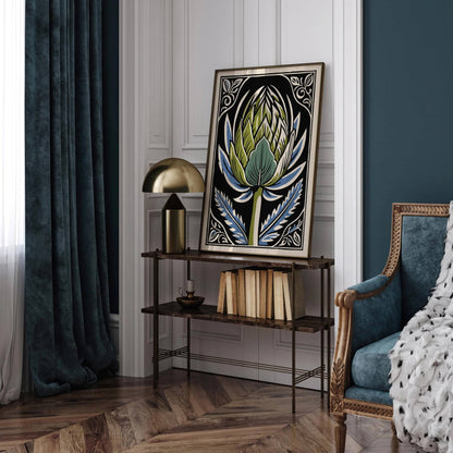 Vintage Linocut Artichoke Print – Kitchen Wall Art