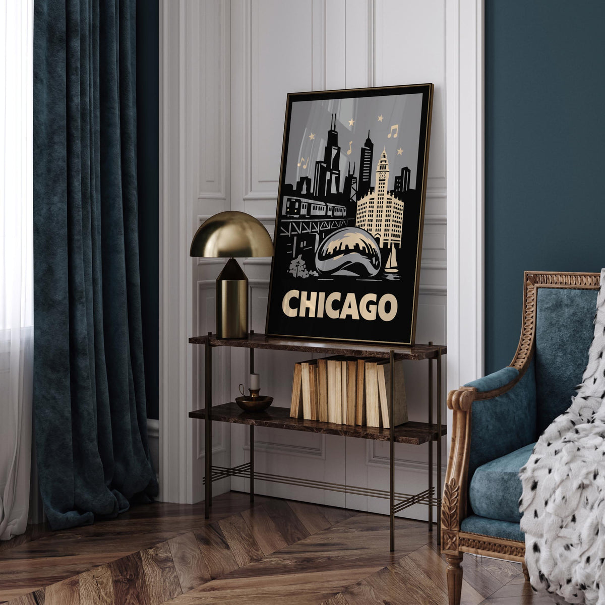 Chicago Cityscape Retro Travel Poster