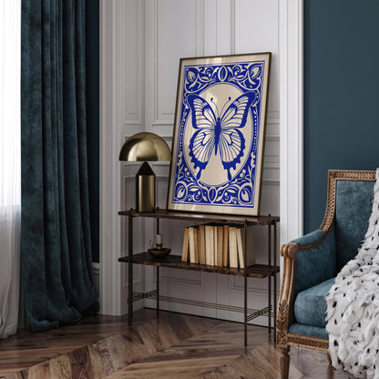 Blue Rococo Butterfly Elegant Art Print