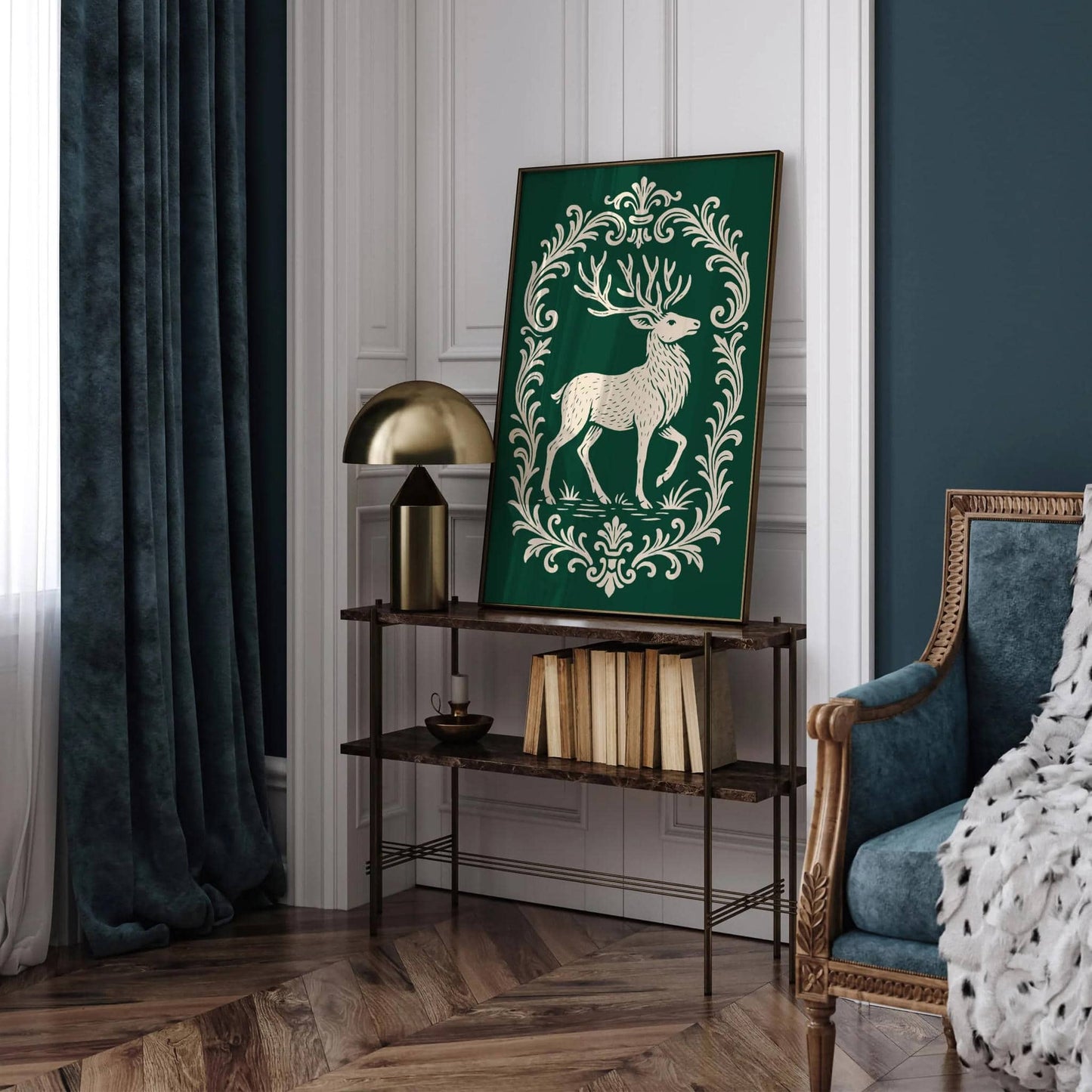 Majestic Deer Green Poster