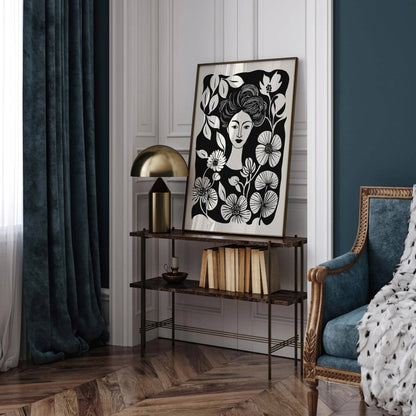 Plant Lady Portrait Black Ink Art Print