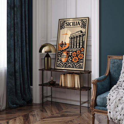 Sicilia Vintage Cityscape Poster