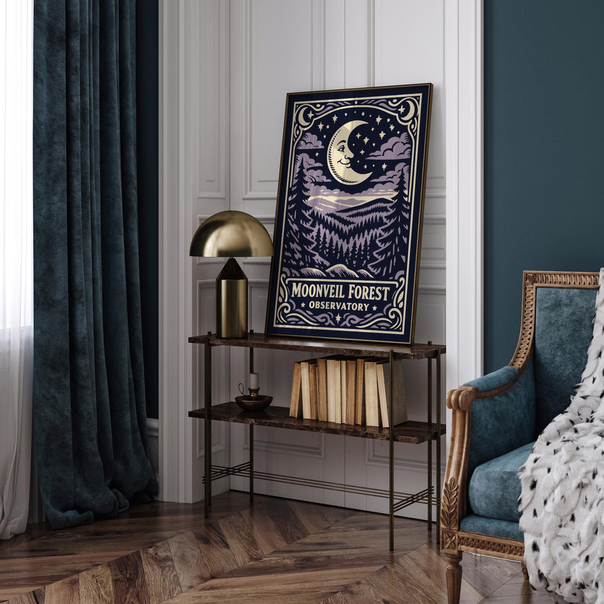 Moonveil Forest Observatory Vintage Poster