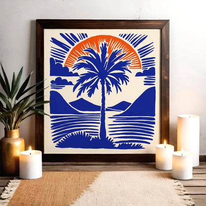 Blue Tropical Palm Square Print