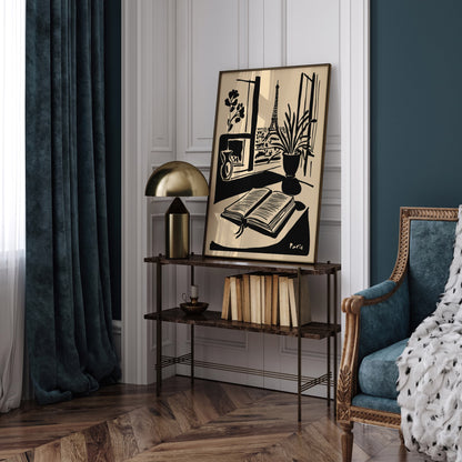 Paris Eiffel Tower and Book Poster
