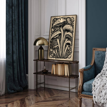 Vintage Style Mushrooms Poster