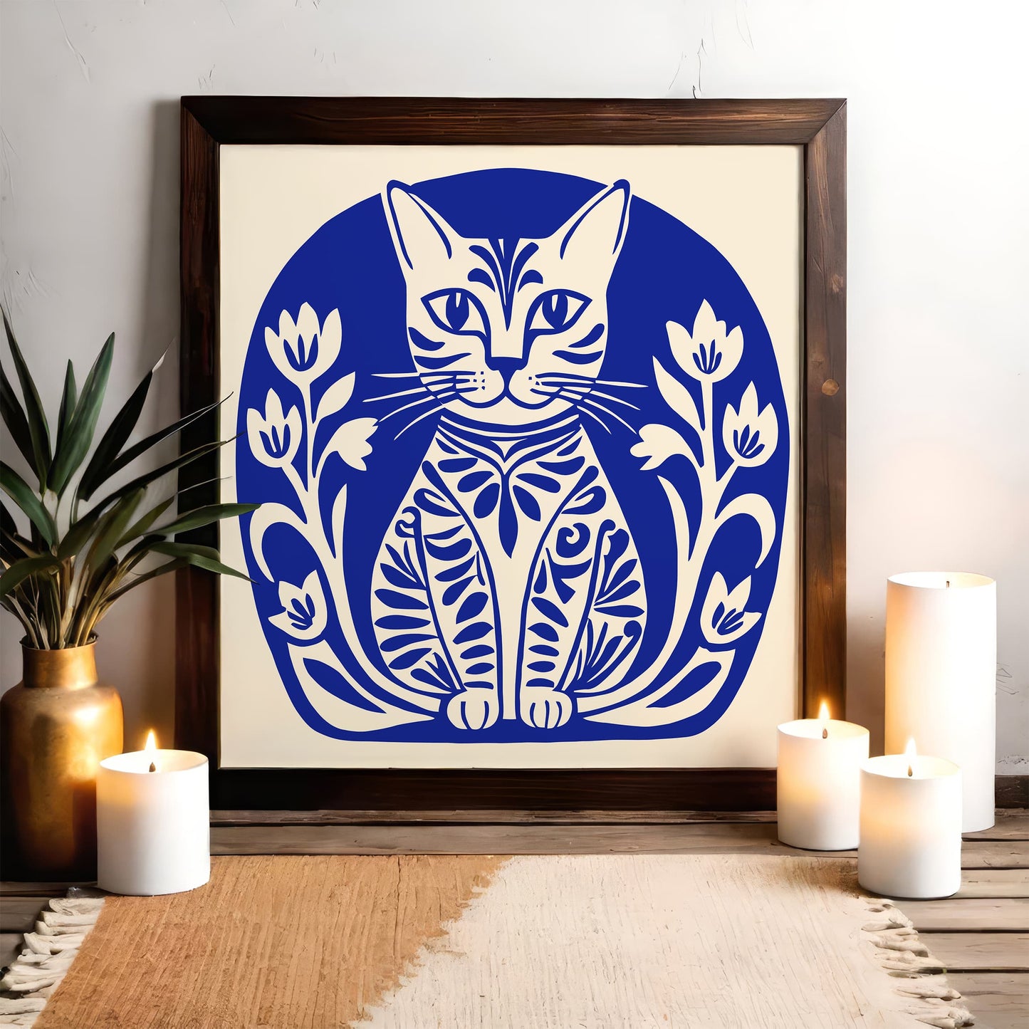 Boho Blue Cat Square Print