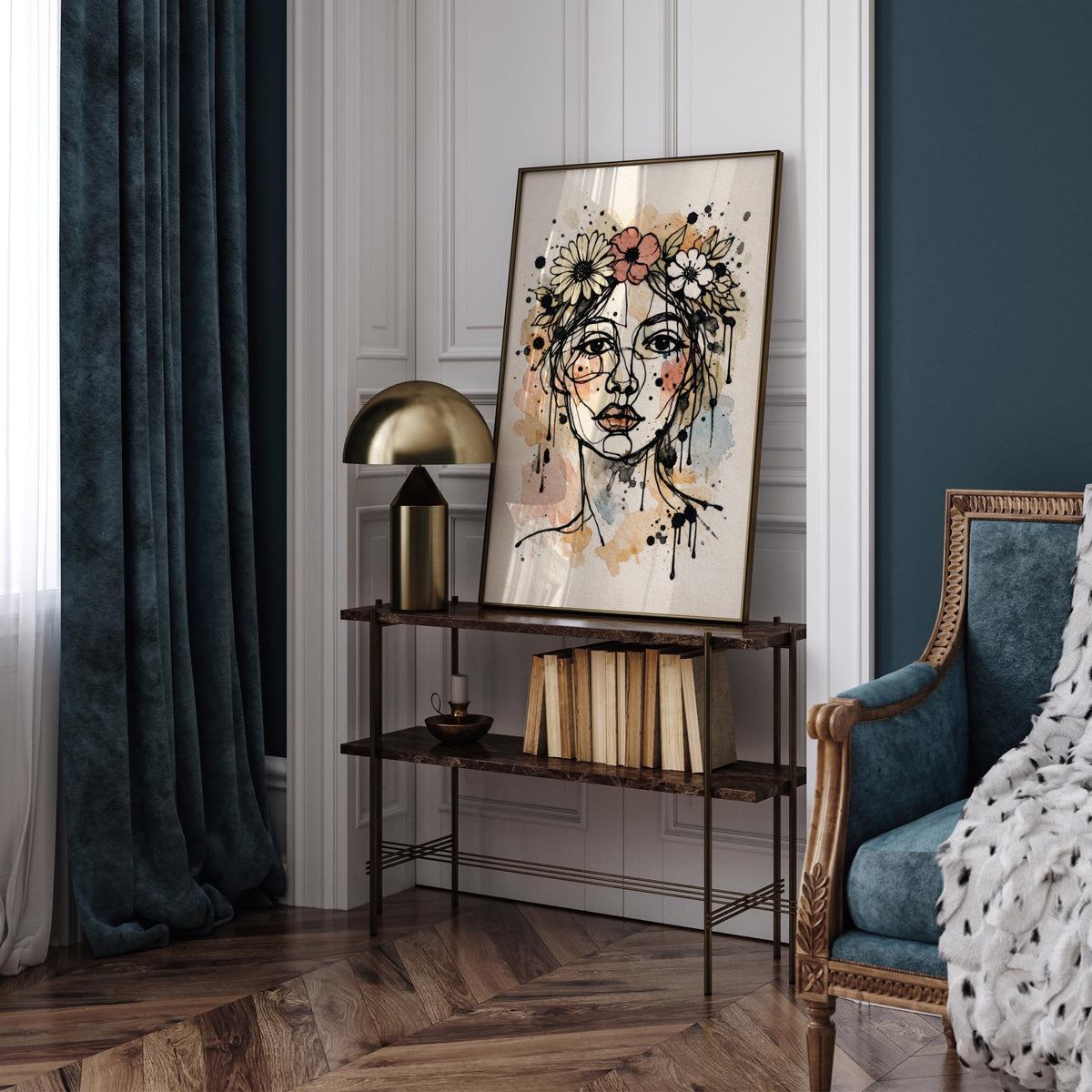 Flower Crown Woman Portrait Art Poster