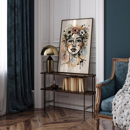 Flower Crown Woman Portrait Art Poster