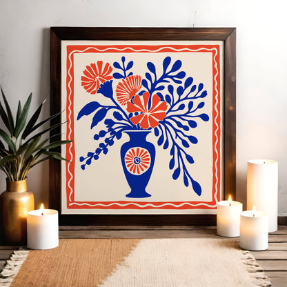 Blue Flowers Vase Poster - Square Floral Wall Art