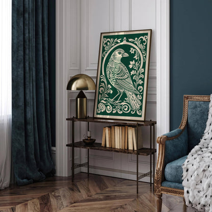 Rococo Green Bird Floral Art Print