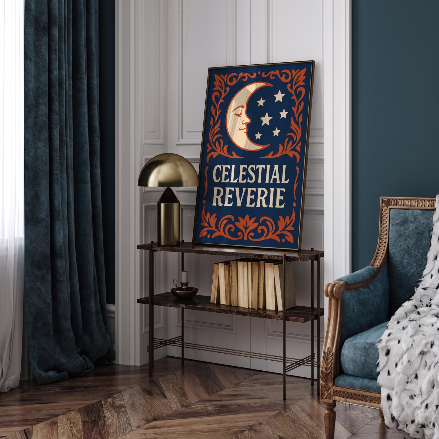 Celestial Reverie Poster - Rococo Moon Wall Art Print